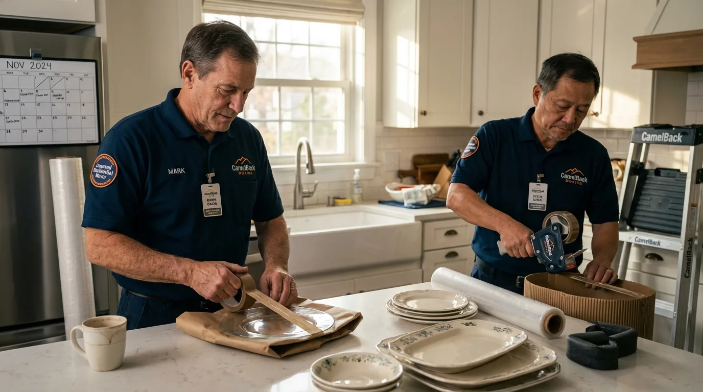 Professional crew packing kitchen dishware in Munford, AL